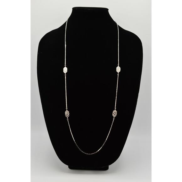 Givenchy Vintage Logo Necklace Long 34" G Brushed Silver Runway Signed 180s BinP - Picture 1 of 12